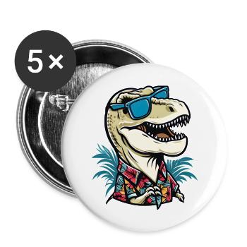 T-Rex im Urlaub - Buttons groß 56 mm (5er Pack) - Weiß - Vorne