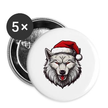 Noël tête de loup Noël - Lot de 5 grands badges (56 mm) - blanc - Devant