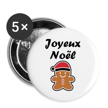 Joyeux noel pain d'épice - Lot de 5 grands badges (56 mm) - blanc - Devant