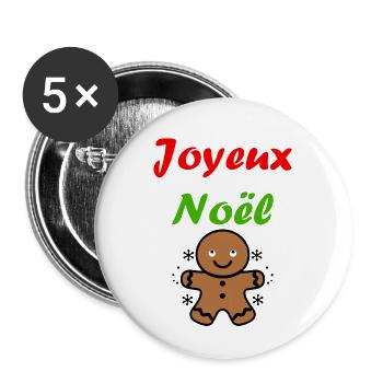 Joyeux noel pain d'épice - Lot de 5 grands badges (56 mm) - blanc - Devant
