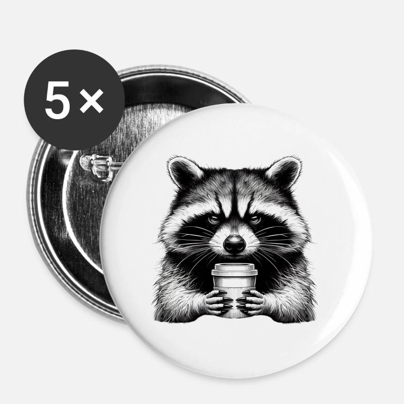 Grumpy Raccoon - Buttons large 2.2''/56 mm (5-pack) - white