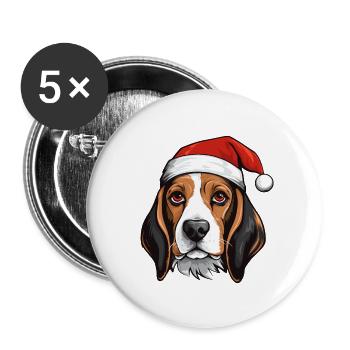 Tête de chien Beagle Noël Noël - Lot de 5 grands badges (56 mm) - blanc - Devant