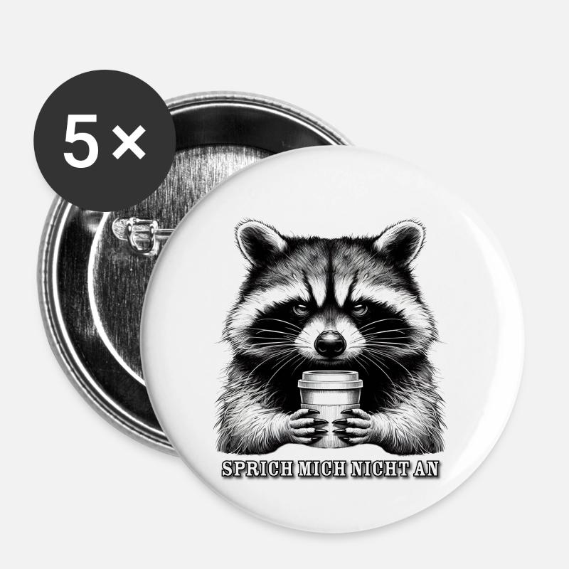Grumpy Raccoon - Buttons large 2.2''/56 mm (5-pack) - white