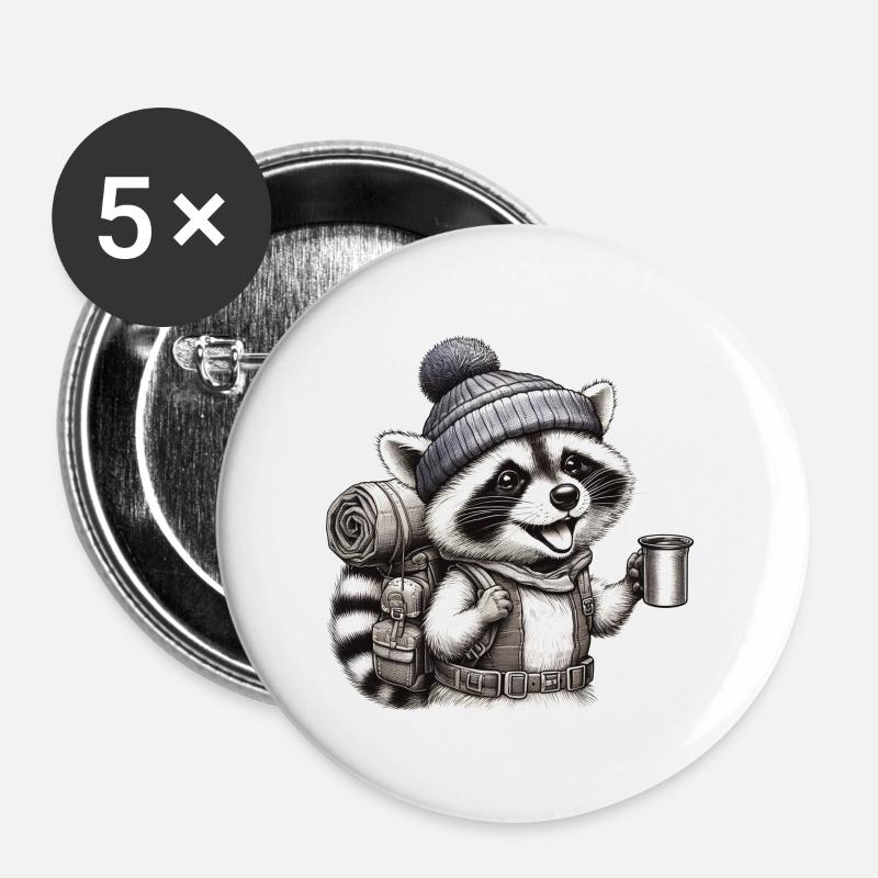 Backpacker Raccoon - Buttons large 2.2''/56 mm (5-pack) - white