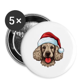 Pudel Hund Kopf Weihnachten Xmas - Buttons groß 56 mm (5er Pack) - Weiß - Vorne