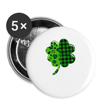 Büffel Grün Leopard Plaid Kleeblatt Cool - Buttons groß 56 mm (5er Pack) - Weiß - Vorne
