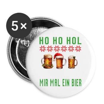 Ho ho hol mir mal ein Bier, Ugly Christmas - Buttons groß 56 mm (5er Pack) - Weiß - Vorne