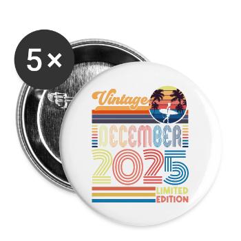 Geburtstag Dezember 2025. Geschenk Dezember 2025. - Buttons groß 56 mm (5er Pack) - Weiß - Vorne