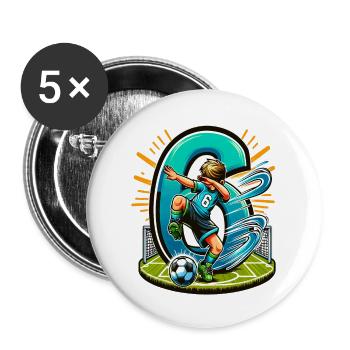 6 Jahre Alter Junge Fußball Geburtstag Shirt Idee - Buttons groß 56 mm (5er Pack) - Weiß - Vorne