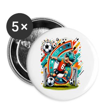 6 Jahre Alter Junge Fußball Geburtstag Shirt Idee - Buttons groß 56 mm (5er Pack) - Weiß - Vorne
