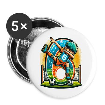 6 Jahre Alter Junge Fußball Geburtstag Shirt Idee - Buttons groß 56 mm (5er Pack) - Weiß - Vorne