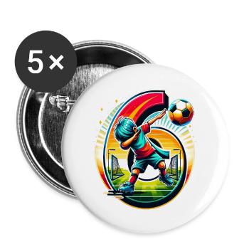 6 Jahre Alter Junge Fußball Geburtstag Shirt Idee - Buttons groß 56 mm (5er Pack) - Weiß - Vorne