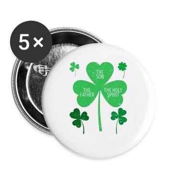 Catholique Religieux Irlandais Shamrock Chrétien - Lot de 5 grands badges (56 mm) - blanc - Devant