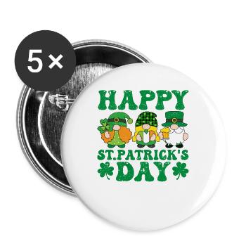 Trois Gnomes irlandais trèfle St Patrick jour chanceux - Lot de 5 grands badges (56 mm) - blanc - Devant