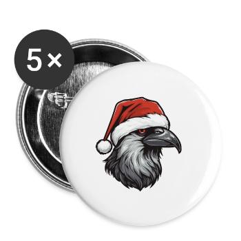 Krähe Rabe Weihnachten Tier Kopf - Buttons groß 56 mm (5er Pack) - Weiß - Vorne