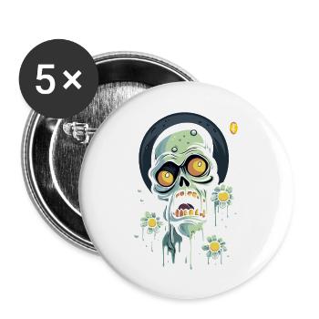 Floral power and a frightened skull - Buttons large 2.2''/56 mm (5-pack) - white - Front