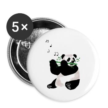 Panda Playing the Flute - Buttons large 2.2''/56 mm (5-pack) - white - Front