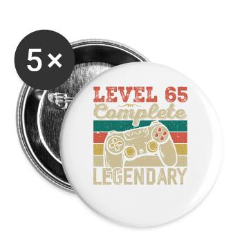 Niveau 65 Complete, Cadeau D'anniversaire 65 Ans - Lot de 5 grands badges (56 mm) - blanc - Devant