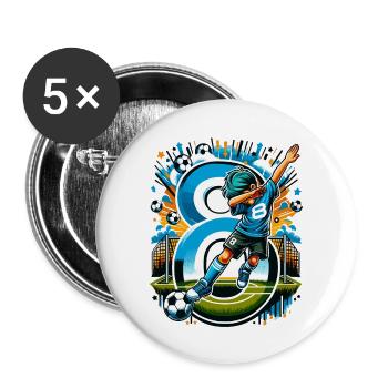 8 Year Old Boy Football Birthday Idea - Buttons large 2.2''/56 mm (5-pack) - white - Front
