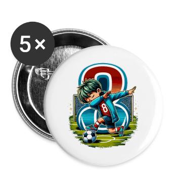 8 Jahre Alter Junge Fußball Geburtstag Idee - Buttons groß 56 mm (5er Pack) - Weiß - Vorne