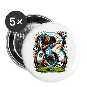 8 Jahre Alter Junge Fußball Geburtstag Idee - Buttons groß 56 mm (5er Pack) - Weiß - Vorne