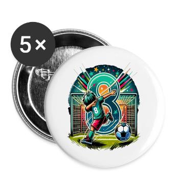 Idée d'anniversaire de football pour un garçon de 8 ans - Lot de 5 grands badges (56 mm) - blanc - Devant