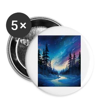 Wikinger: eiskalte Polarnacht mit Nordlichtern - Buttons groß 56 mm (5er Pack) - Weiß - Vorne