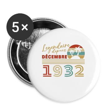 December 1932 Vintage Retro Birthday Gift - Buttons large 2.2''/56 mm (5-pack) - white - Front