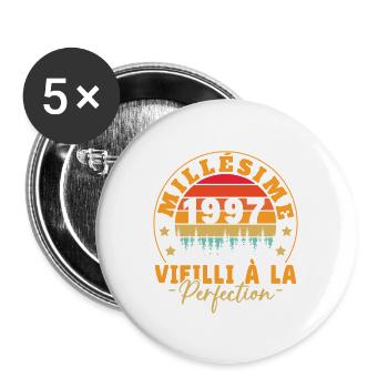 Millésime 1997, Cadeau D'anniversaire Vintage 1997 - Lot de 5 grands badges (56 mm) - blanc - Devant