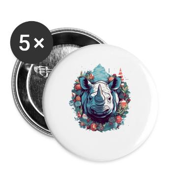Rhinocéros avec des éléments de Noël, Rhinocéros d’amour - Lot de 5 grands badges (56 mm) - blanc - Devant