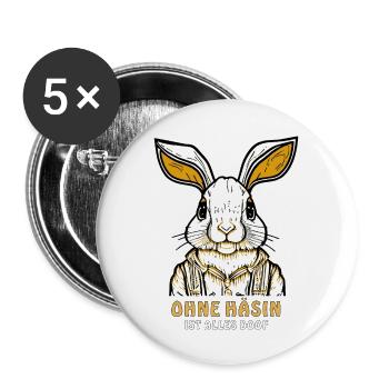 HASE OHNE HÄSIN ALLES DOOF - Buttons groß 56 mm (5er Pack) - Weiß - Vorne