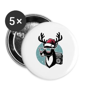 Retro Weihnachten Rentier Weihnachtsmütze - Buttons groß 56 mm (5er Pack) - Weiß - Vorne