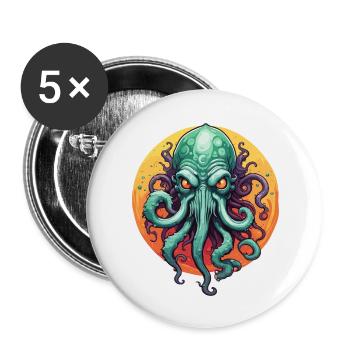 Cthulhu / Demon / Fantasie / Horror / tentakelig - Buttons groß 56 mm (5er Pack) - Weiß - Vorne