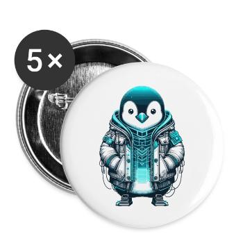 Cool Synthwave Cyberpunk penguin Lover Gift - Buttons large 2.2''/56 mm (5-pack) - white - Front