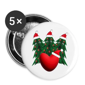 Herz mit Weihnachtsbäumen und Weihnachtsmützen. - Buttons groß 56 mm (5er Pack) - Weiß - Vorne