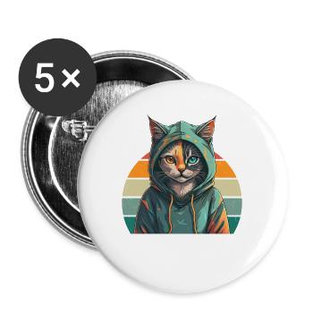 Hoodie Katze - Katzendesign - Buttons groß 56 mm (5er Pack) - Weiß - Vorne