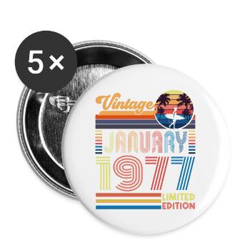 Geburtstag, Januar 1977. Geschenk Januar 1977. - Buttons groß 56 mm (5er Pack) - Weiß - Vorne