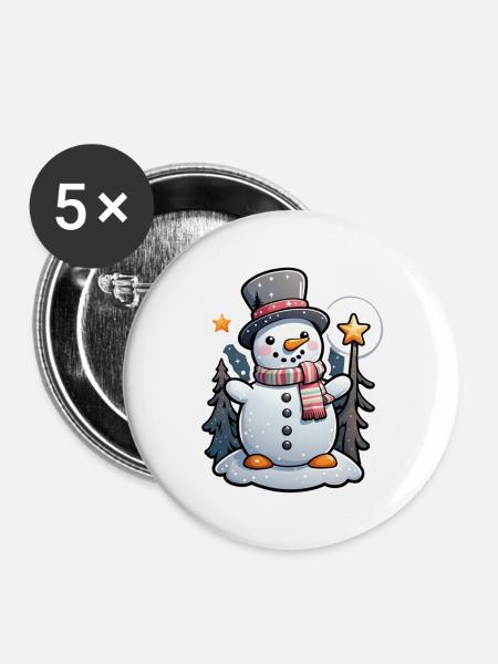 Schneemann - Buttons groß 56 mm (5er Pack) - Weiß