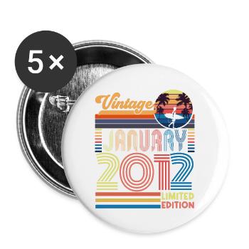 Anniversaire janvier 2012. Cadeau Janvier 2012. - Lot de 5 grands badges (56 mm) - blanc - Devant