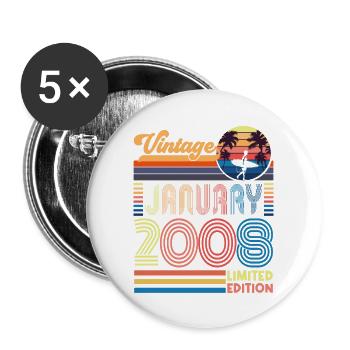 Anniversary January 2008. Gift January 2008. - Buttons large 2.2''/56 mm (5-pack) - white - Front