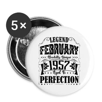 Février 1957. Cadeau d'Anniversaire février 1957. - Lot de 5 grands badges (56 mm) - blanc - Devant