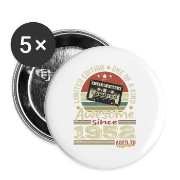 Jahrgang 1952 Original Retro Geburtstagsgeschenk - Buttons groß 56 mm (5er Pack) - Weiß - Vorne