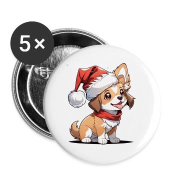 chien avec bonnet de noel - Lot de 5 grands badges (56 mm) - blanc - Devant