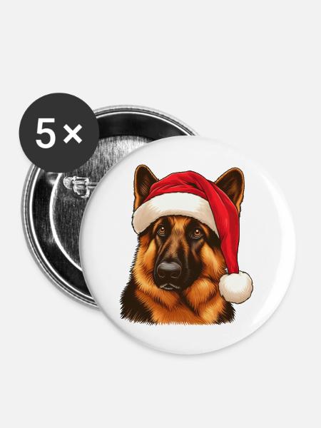 Deutscher Schäferhund Heiligabend - Buttons groß 56 mm (5er Pack) - Weiß