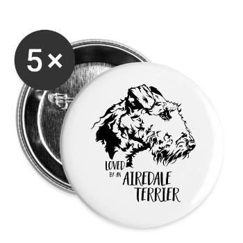 Loved by an Airedale Terrier Dogs Saying Wilsigns - Buttons large 2.2''/56 mm (5-pack) - white - Front