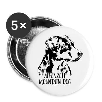 Loved by an Appenzell Mountain Dog Hunde Wilsigns - Buttons groß 56 mm (5er Pack) - Weiß - Vorne