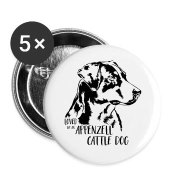 Loved by an Appenzell Cattle Dog Hunde Wilsigns - Buttons groß 56 mm (5er Pack) - Weiß - Vorne