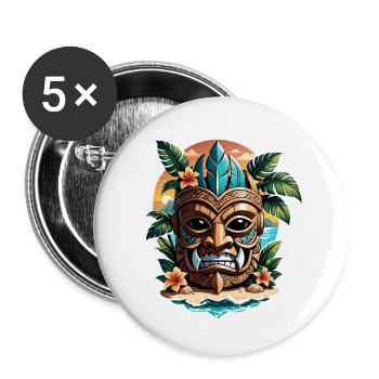 tiki beach - statue polynèsie - Lot de 5 grands badges (56 mm) - blanc - Devant