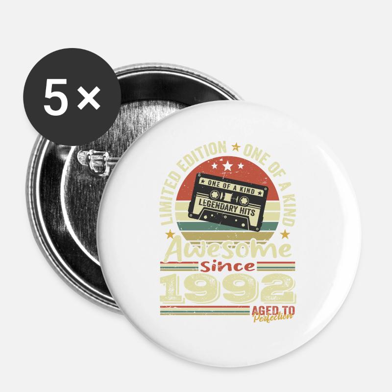 Vintage 1992 Original Retro Birthday Gift - Buttons large 2.2''/56 mm (5-pack) - white