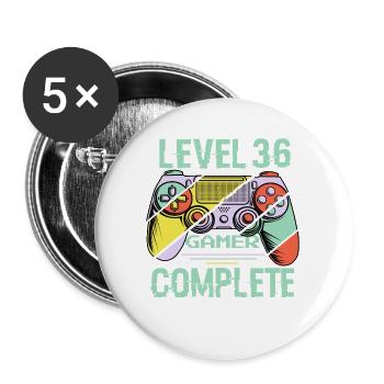 Niveau 36 complète 36 Ans Gamer Level 36 Complete - Lot de 5 grands badges (56 mm) - blanc - Devant